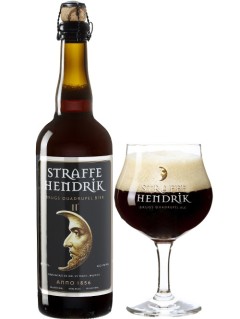 belgisches Bier Straffe Hendrik Quadrupel in der 75 cl Bierflasche mit gefülltem Bierglas