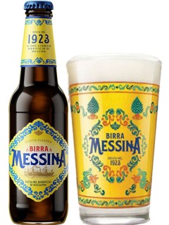 italienisches Bier Birra Messina Resetta Classica 0,33 l Bierflasche mit vollem Bierglas