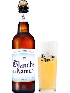 belgisches Bier Blanche de Namur in der 0,75 l Bierflasche mit vollem Bierglas