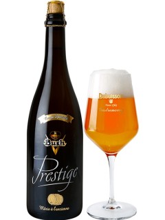 belgisches Bier Bush Prestige in der 75 cl Bierflasche mit vollem Bierglas