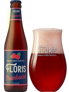belgisches Bier Floris Framboise Himbeer-Bier in der 0,33 l Bierflasche mit vollem Bierglas