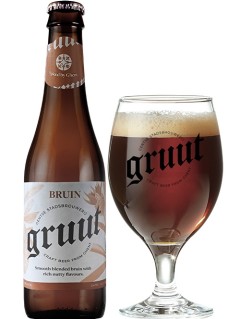 belgisches Bier Gruut Bruin in 0,33 l Bierflasche mit vollem Bierglas