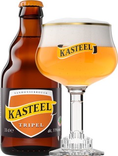 belgisches Bier Kasteel Tripel in der 0,33 l Bierflasche mit vollem Bierglas