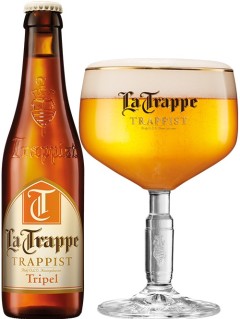 hollländisches Bier La Trappe Tripel in der 0,33 l Bierflasche mit vollem Bierglas