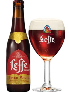 belgisches Bier Leffe Winter in der 0,33 l Bierflasche mit vollem Bierglas