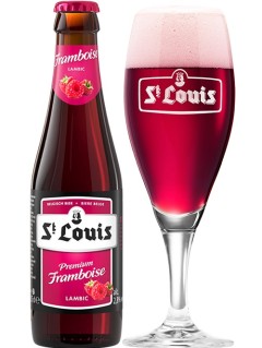 belgisches Bier St Louis Premium Framboise in der 0,25 l Bierflasche mit vollem Bierglas