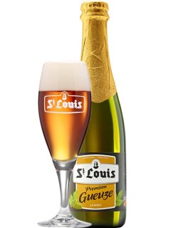 belgisches Bier St. Louis Premium Geuze in der 37,5 cl Bierflasche mit gefülltem Bierglas