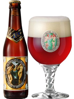 belgisches Bier Verboden Vrucht 33 cl Bierflasche mit vollem Bierglas